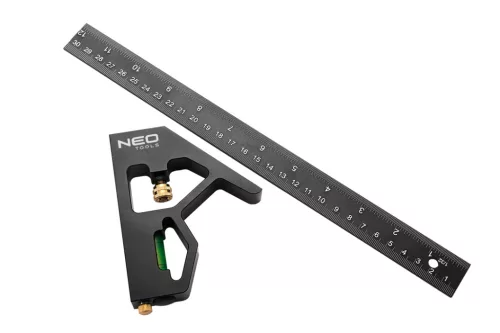Profi szögmérő, derékszög és vonalzó, festett-alu 30cm
