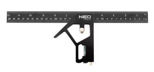 Profi szögmérő, derékszög és vonalzó, festett-alu 30cm