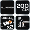 Ölesléc 200cm, 2 libella, vízszintes, függőleges, min. rendelés: 3db