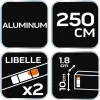 Ölesléc 250cm, 2 libella, vízszintes, függőleges, min. rendelés: 3db