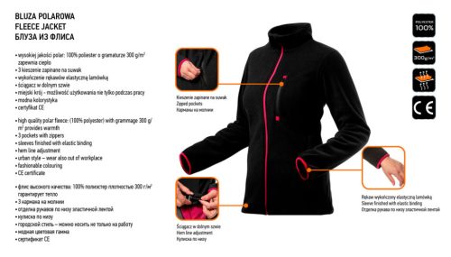 Női polár munkapulóver fekete 300g/m2, XXL