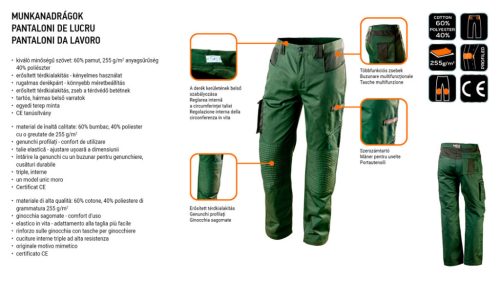 Olíva munkásnadrág, CAMO, 60% pamut, 40% polyester, 255 g/m2, XXXL