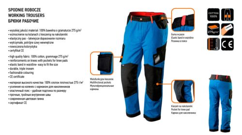 Munkanadrág HD+, 100% pamut, 275 g/m2, L