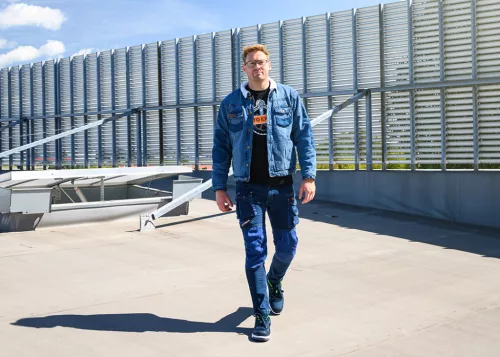 Farmer munkásnadrág, Denim, 98% pamut, térdvédő betét zsebbel, gombos oldalzsebekkel, 255 g/m2, XXL