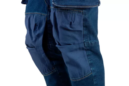 Farmer munkásnadrág, Denim, 98% pamut, térdvédő betét zsebbel, gombos oldalzsebekkel, 255 g/m2, XXL
