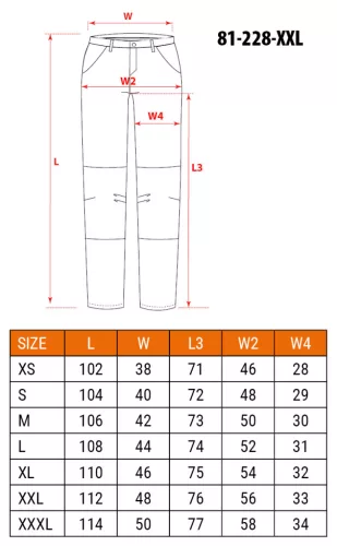Farmer munkásnadrág, Denim, 98% pamut, térdvédő betét zsebbel, gombos oldalzsebekkel, 255 g/m2, XXL