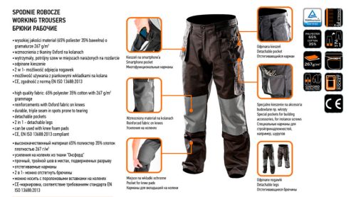 Munkásnadrág, HD, XL/56 65% poliészter, 35% pamut, 267g/m2, térdprotektor zseb, térd alatt lezippzározhat, XL