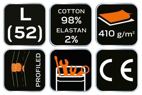 Farmer munkásnadrág, Denim, fekete, cipzáros oldalzsebekkel, 98% pamut, 410 g/m2, L