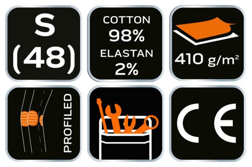 Farmer munkásnadrág, Denim, fekete, cipzáros oldalzsebekkel, 98% pamut, 410 g/m2, S