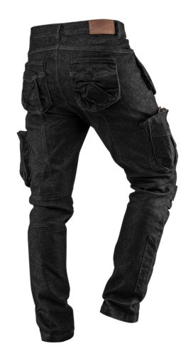 Farmer munkásnadrág, Denim, fekete, cipzáros oldalzsebekkel, 98% pamut, 410 g/m2, XL