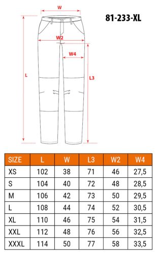 Farmer munkásnadrág, Denim, fekete, cipzáros oldalzsebekkel, 98% pamut, 410 g/m2, XL