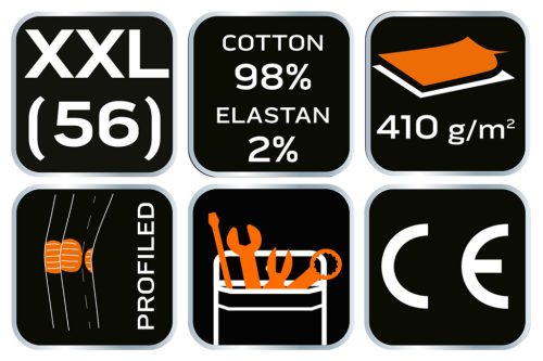 Farmer munkásnadrág, Denim, fekete, cipzáros oldalzsebekkel, 98% pamut, 410 g/m2, XXL