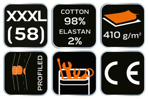 Farmer munkásnadrág, Denim, fekete, cipzáros oldalzsebekkel, 98% pamut, 410 g/m2, XXXL