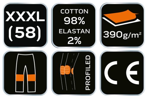 Farmer munkásnadrág, Denim, fekete, 98% pamut, térdvédő zseb, gombos oldalzsebek, 255 g/m2, XXXL