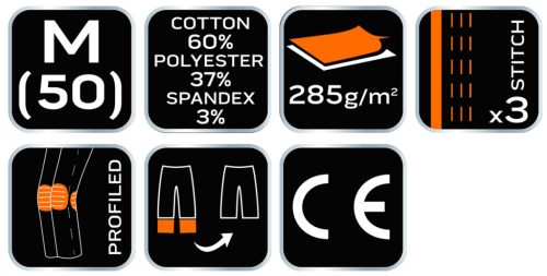 Karcsúsított(slim fit), munkásnadrág, HD, 60% pamut, 37% polyester, 285 g/m2, lecsatolható szerszámzsebek, M