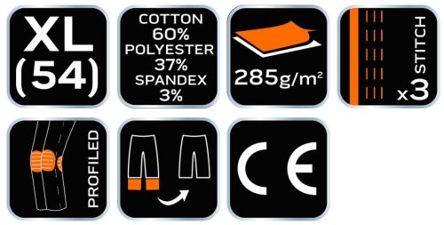 Karcsúsított(slim fit), munkásnadrág, HD, 60% pamut, 37% polyester, 285 g/m2, lecsatolható szerszámzsebek, XL