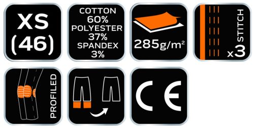 Karcsúsított(slim fit), munkásnadrág, HD, 60% pamut, 37% polyester, 285 g/m2, lecsatolható szerszámzsebek, XS