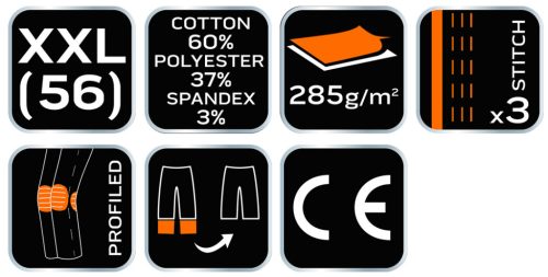 Karcsúsított(slim fit), munkásnadrág, HD, 60% pamut, 37% polyester, 285 g/m2, lecsat. szerszámzsebek, XXL