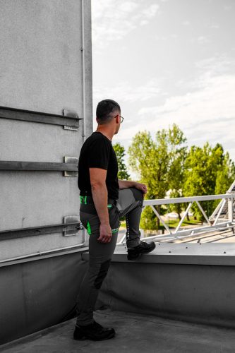 Munkásnadrág Premium, 4 irányban önbeálló anyag, fekete-zöld, M