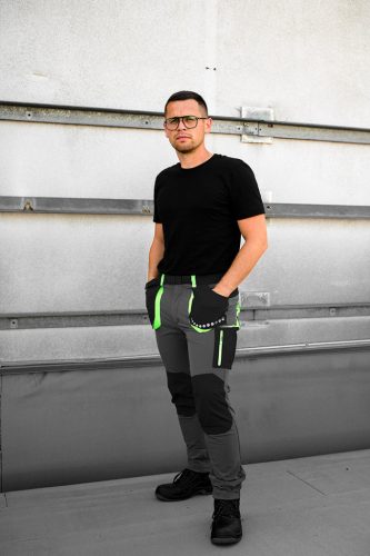 Munkásnadrág Premium, 4 irányban önbeálló anyag, fekete-zöld, XL