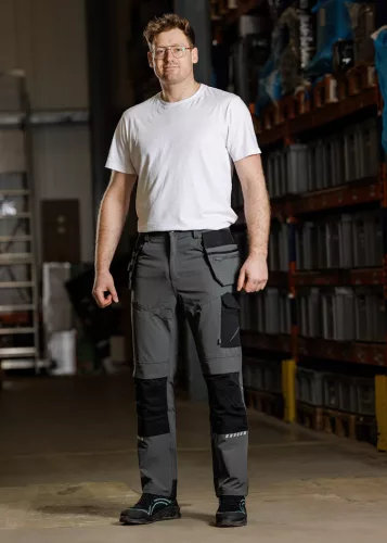 Munkásnadrág Mix&Match, 4 irányú sztreccs, 230g/m2, külső csavarzsebek, Cordura erősítés, szürke-fekete, S