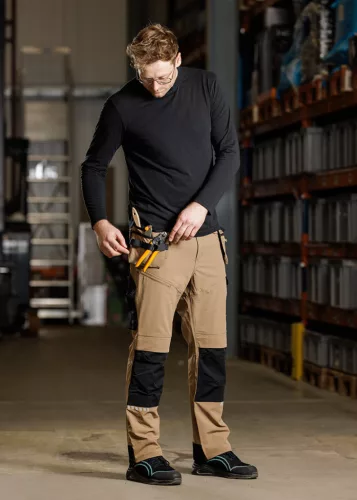 Munkásnadrág Mix&Match, 4 irányú sztreccs, 230g/m2, külső csavarzsebek, Cordura erősítés, bézs-fekete, XL