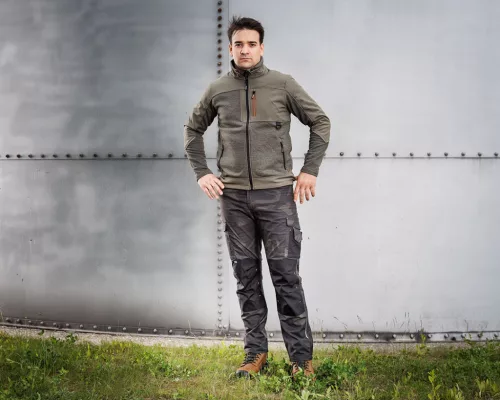 Munkásnadrág Mix&Match Canvas, 280g/m2, külső zsebek, Cordura részek, fényvisszav. betétek, zöld-terep, XS