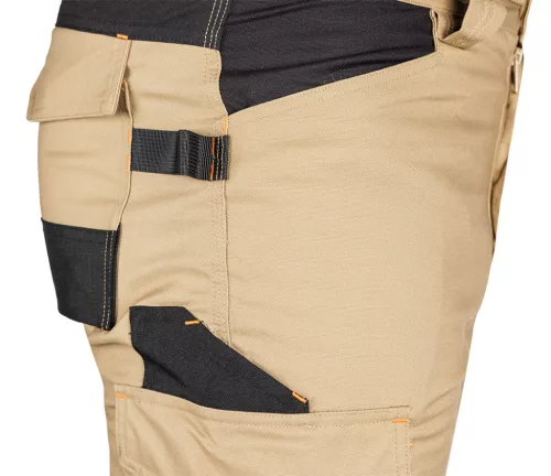 Munkásnadrág Mix&Match Canvas, 280g/m2, külső zsebek, Cordura részek, fényvisszav. betétek, bézs-fek., S