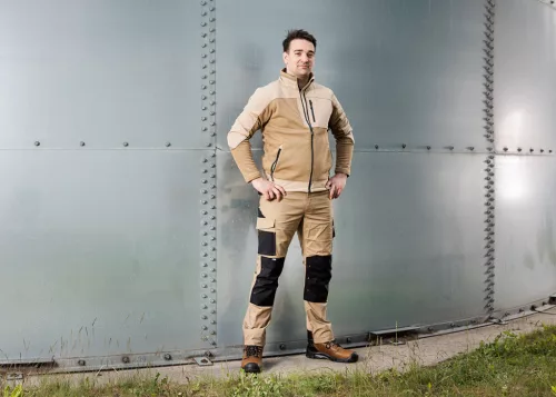 Munkásnadrág Mix&Match Canvas, 280g/m2, külső zsebek, Cordura részek, fényvisszav. betétek, bézs-fek., XL