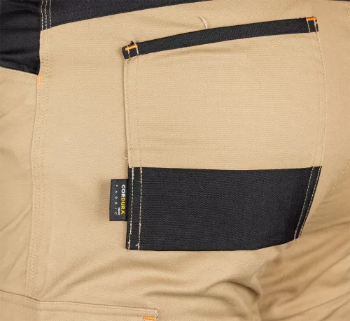 Munkásnadrág Mix&Match Canvas, 280g/m2, külső zsebek, Cordura részek, fényvisszav. betétek, bézs-fek., XL