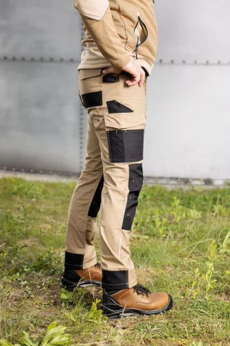 Munkásnadrág Mix&Match Canvas, 280g/m2, külső zsebek, Cordura részek, fényvisszav. betétek, bézs-fek., XS