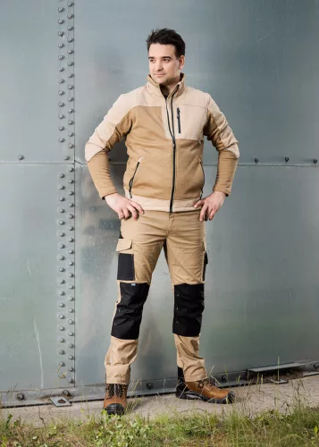Munkásnadrág Mix&Match Canvas, 280g/m2, külső zsebek, Cordura részek, fényvisszav. betétek, bézs-fek., XXL