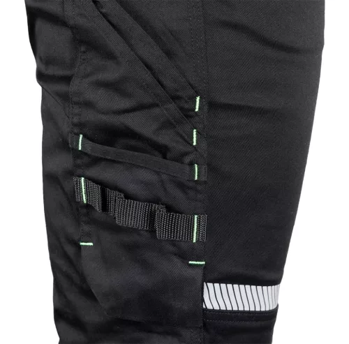 Munkásnadrág Mix&Match, 240g/m2, külső zsebek, profilozott térdbetét, fényvisszav. betétek, fek., XXL
