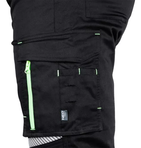 Munkásnadrág Mix&Match, 240g/m2, külső zsebek, profilozott térdbetét, fényvisszav. betétek, fek., XXL