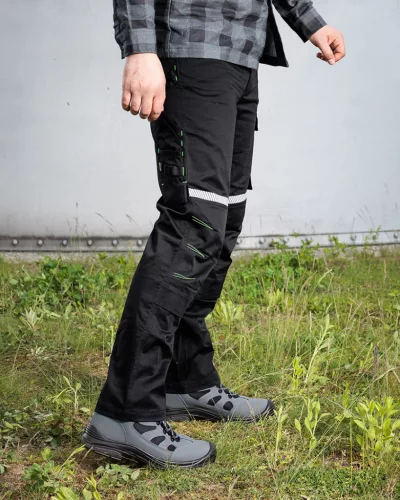 Munkásnadrág Mix&Match, 240g/m2, külső zsebek, profilozott térdbetét, fényvisszav. betétek, fek., XXXL