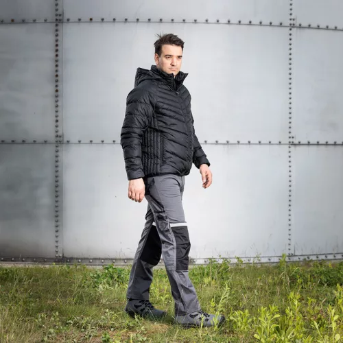 Munkásnadrág Mix&Match, 240g/m2, külső zsebek, profilozott térdbetét, fényvisszav. betétek, szürke-fek., XL