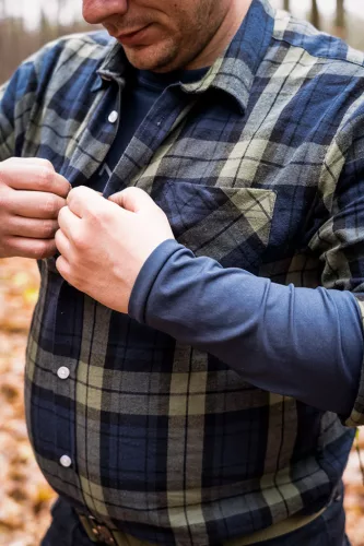 Flanel munkaing, kék-oliva-fekete, 100% pamut, M