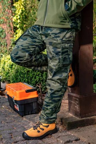 Terepmintás softshell munkavédelmi kabát, víz- és szélálló, kapucni, CAMO, vízáll: 5000mm, XXL