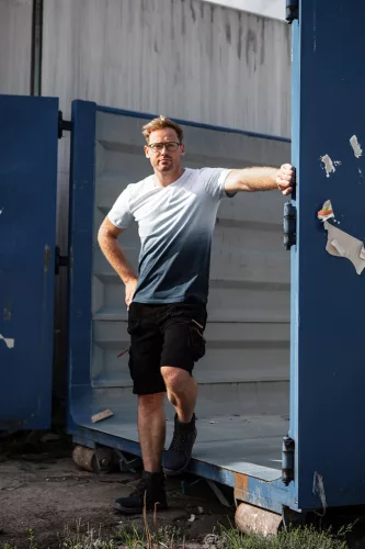 Munkavédelmi póló, kék árnyékmintás, Denim, 100% pamut, 180g/m2, XL