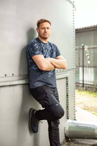Munkavédelmi póló, CAMO Navy, tengerészkék, terepmintás, 100% pamut, XXL