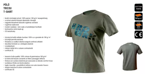 Munkavédelmi póló, CAMO, feliratos, olíva, 100% pamut, 180g/m2, XXL