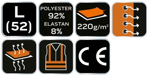 Munkavédelmi póló, prémium, lélegző hálós panel, 92% poliészter + 8% spandex, 220 g/m2, L