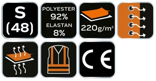 Munkavédelmi póló, prémium, lélegző hálós panel, 92% poliészter + 8% spandex, 220 g/m2, S