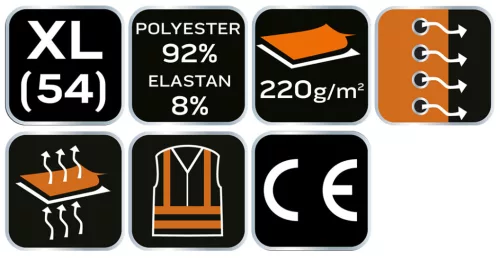 Munkavédelmi póló, prémium, lélegző hálós panel, 92% poliészter + 8% spandex, 220 g/m2, XL