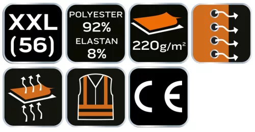 Munkavédelmi póló, prémium, lélegző hálós panel, 92% poliészter + 8% spandex, 220 g/m2, XXL