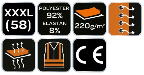 Munkavédelmi póló, prémium, lélegző hálós panel, 92% poliészter + 8% spandex, 220 g/m2, XXXL