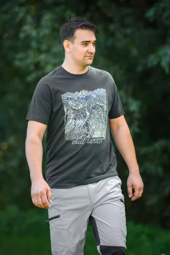 Munkavédelmi póló, Outdoor, hegyek, fekete, 100% pamut, 180g/m2, L