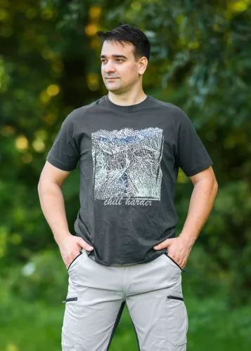 Munkavédelmi póló, Outdoor, hegyek, fekete, 100% pamut, 180g/m2, XXL