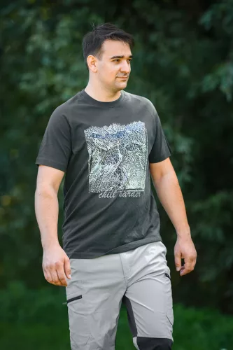 Munkavédelmi póló, Outdoor, hegyek, fekete, 100% pamut, 180g/m2, XXXL