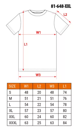 Munkavédelmi póló, piros, 100% pamut, 180g/m2, XXL